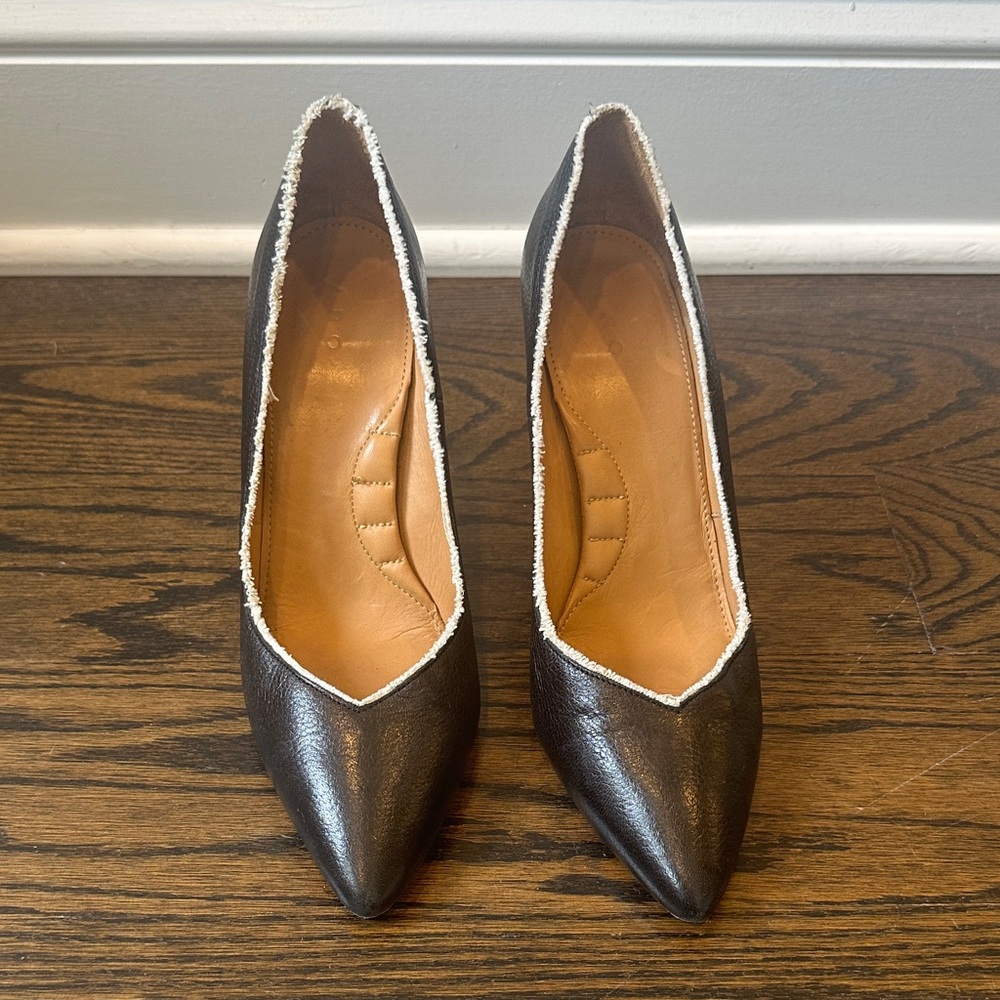 IRO Elegant Black Leather Women's Heels love the white fringe around it - Picture 3 of 12